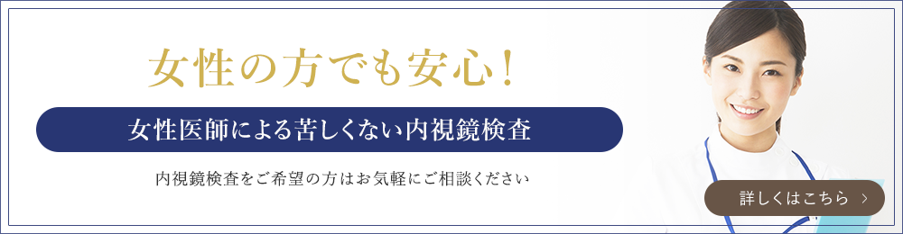 女性の方でも安心！女性医師による女性のための苦しくない内視鏡検査 男性が苦手、抵抗があるという方はお気軽にご相談ください。